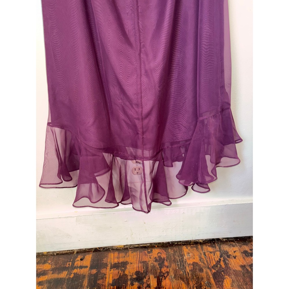 Vintage Deadstock Y2K Bridesmaid Dress Eggplant Beaded Strapless Ruffle Sz 14 - Picture 9 of 13